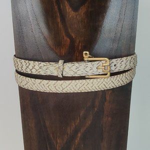 white, cream color skinny snakeskin belt, size 32, 3/4" wide
